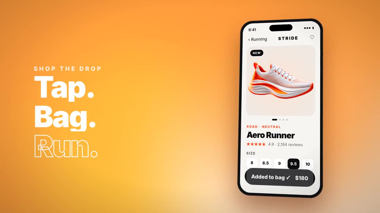 The same generated sneaker inside a shopping app screen